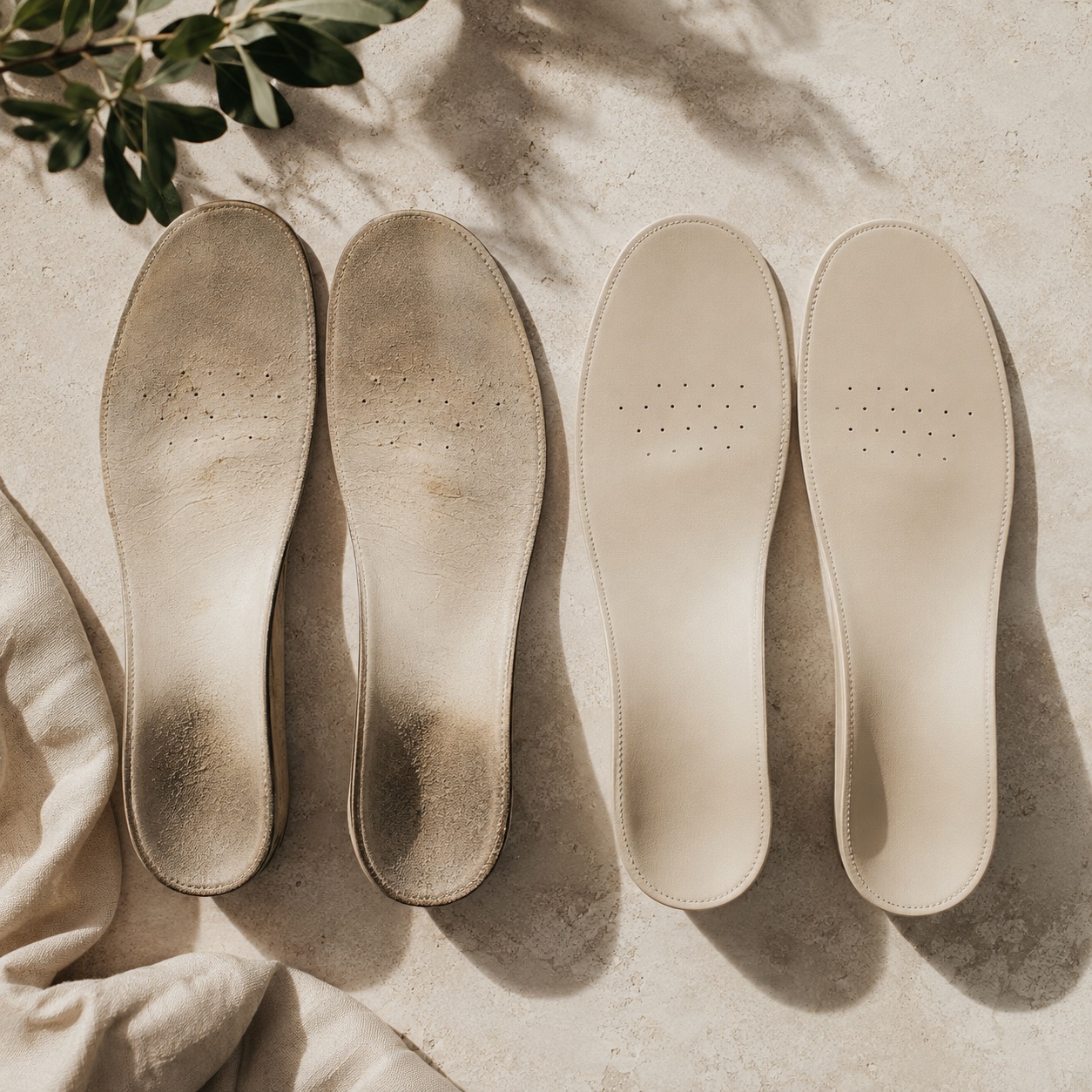 A worn pair beside the same pair rebuilt
